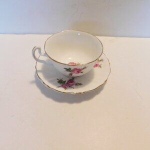 Vanderwood scalloped pink Rose cup and saucer VGU